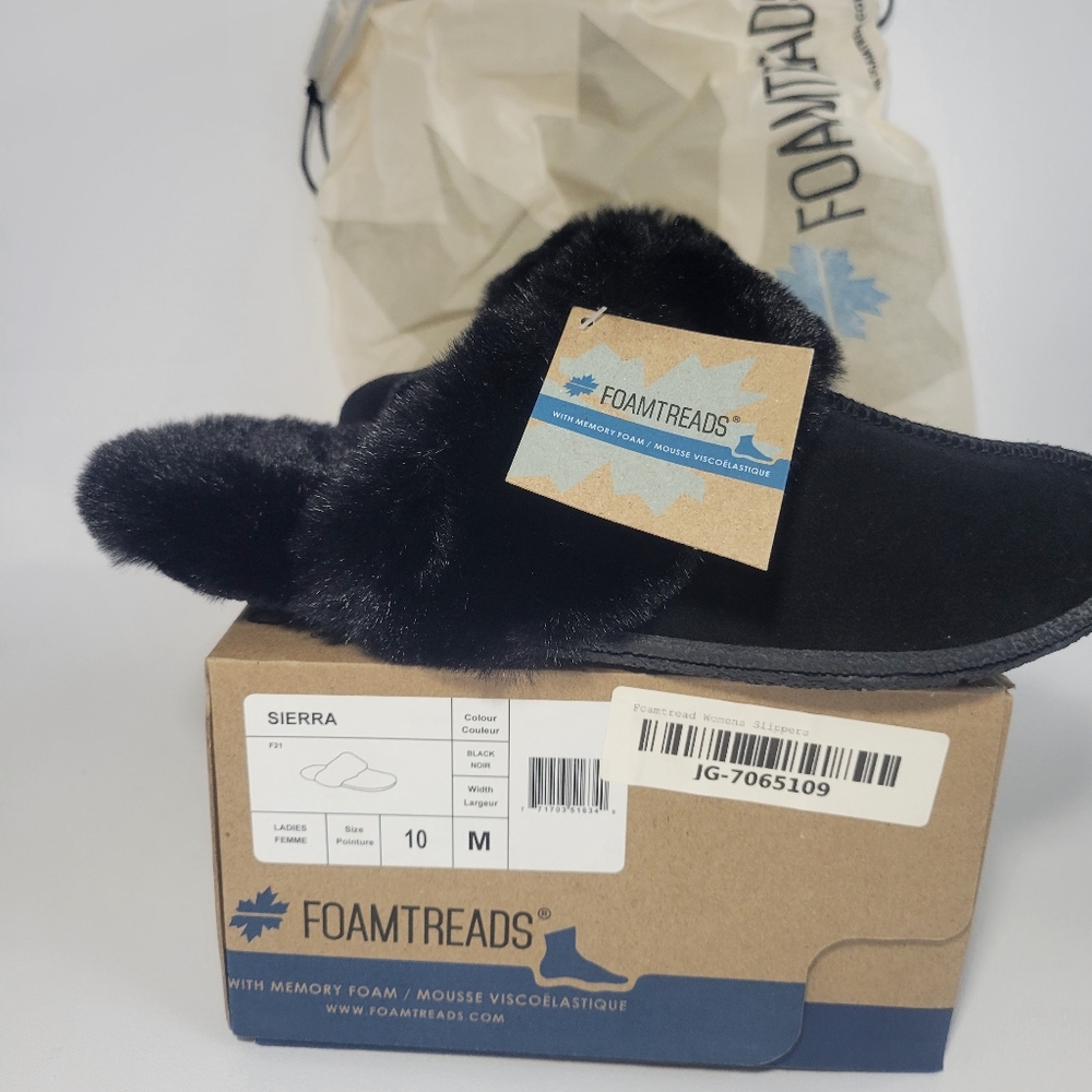 Black Memory Foam Soft Warm Faux Fur Lined Slippers Womens Sz 10